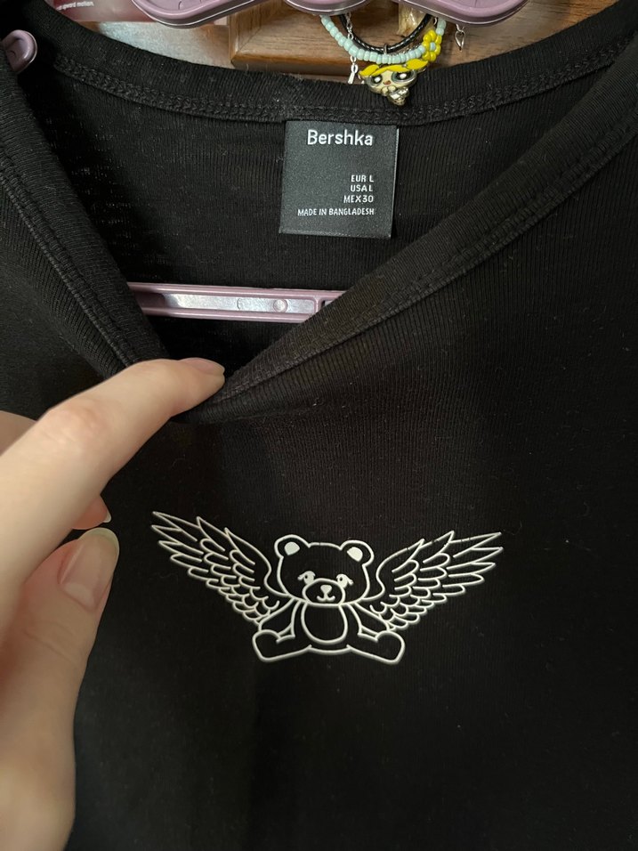 Siyah Ayıcık Baskılı Kısa Kollu Goth Tişört - Görsel 2