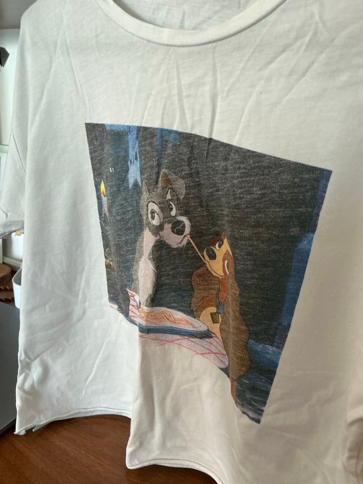 Beyaz Çizgifilm Baskılı Kadın Kısa Kollu Tişört - Görsel 2