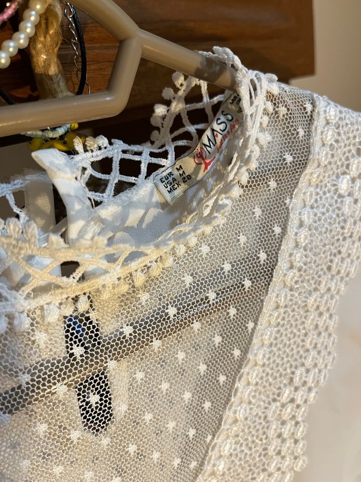 Dantel Detaylı V Yaka Beyaz Bohem Bluz - Görsel 2