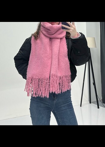 Püsküllü Kalın Pembe Kadın Atkı