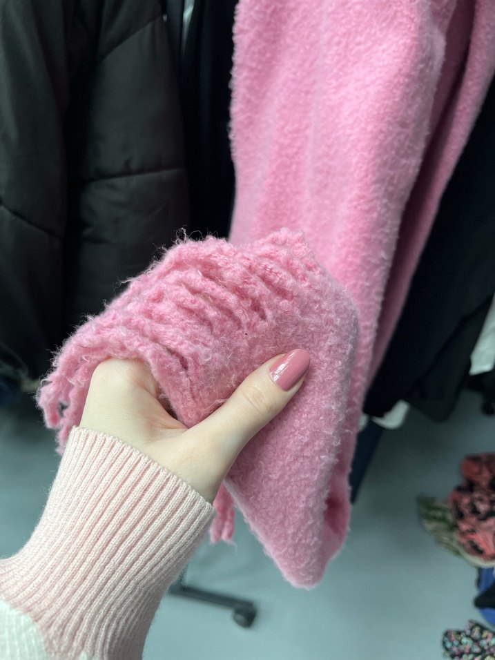 Püsküllü Kalın Pembe Kadın Atkı - Görsel 2