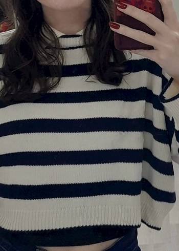 Kadın Çizgili Örgü Uzun Kollu Kazak - Görsel 5