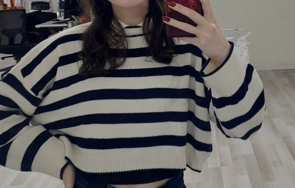 Kadın Çizgili Örgü Uzun Kollu Kazak - Görsel 5