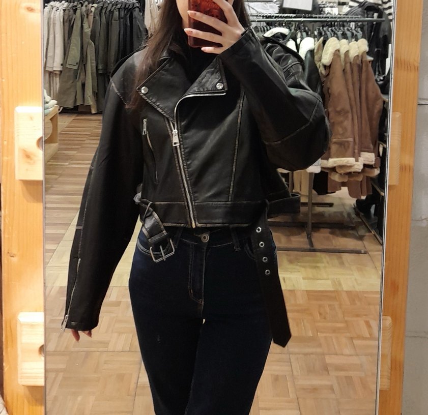 Kadın Siyah Kemerli Pull and bear Deri Biker Ceket - Görsel 2