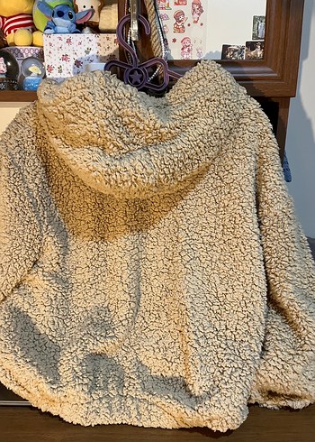 Peluş Kapüşonlu Kahverengi Kadın Hırka Ceket - Görsel 3