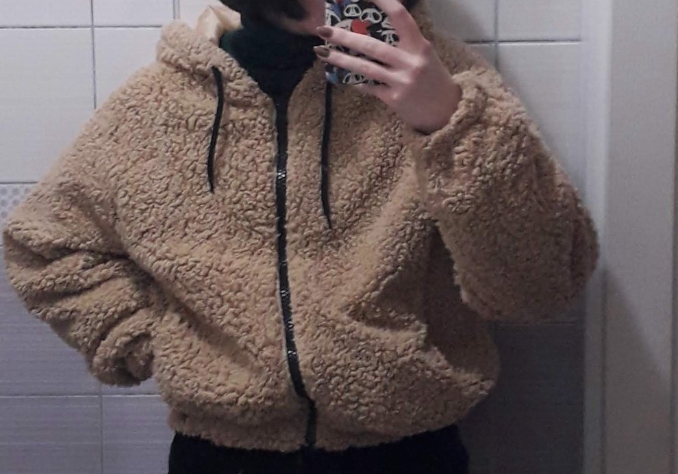 Peluş Kapüşonlu Kahverengi Kadın Hırka Ceket - Görsel 4