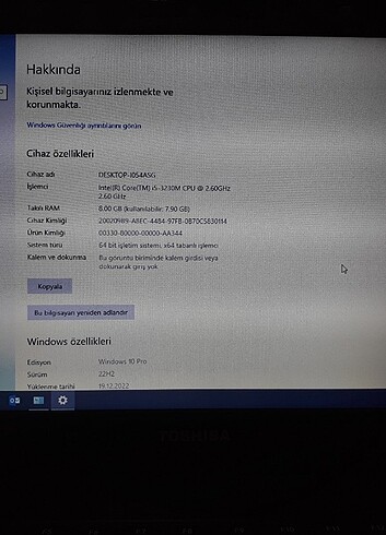 Toshiba Laptop Bilgisayar i5 işlemci