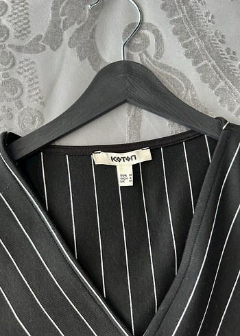 Uzun Kollu Siyah Çizgili Kalem Elbise - Görsel 2