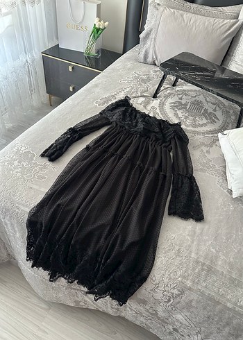 Drapeli Siyah Uzun Kollu Gotik Elbise - Görsel 2