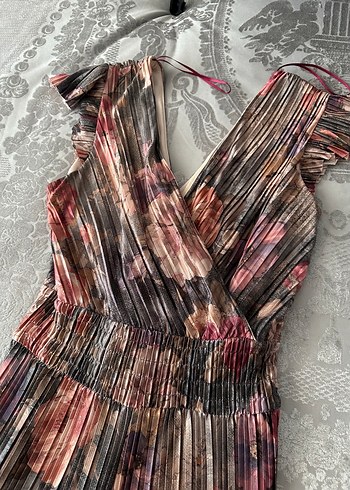 Pliseli Çok Renkli Bohem Uzun Kadın Tulum - Görsel 3