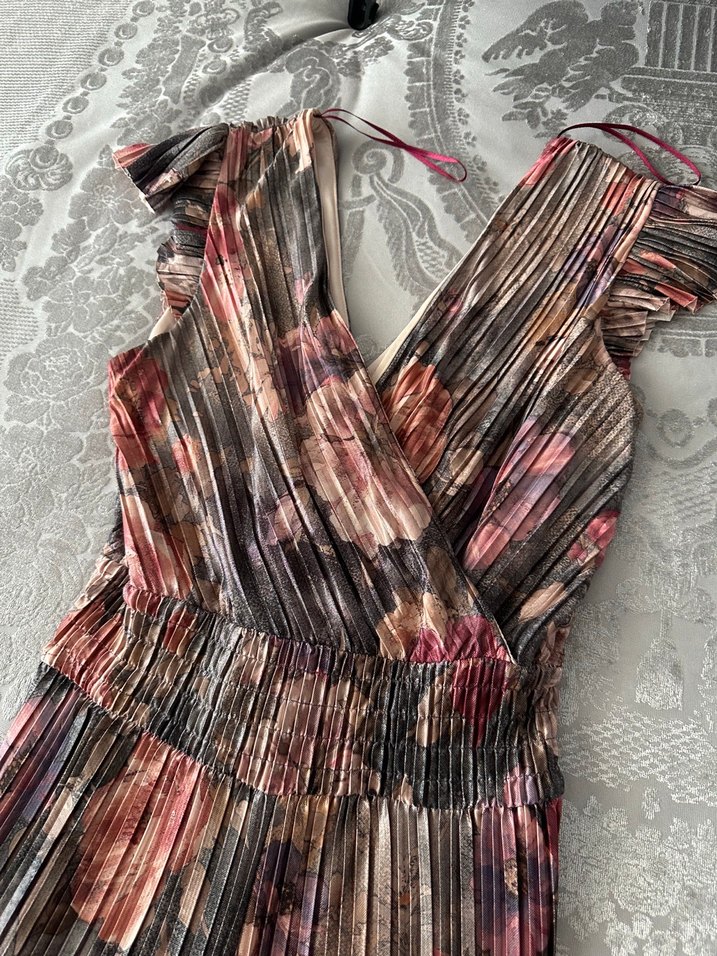 Pliseli Çok Renkli Bohem Uzun Kadın Tulum - Görsel 3