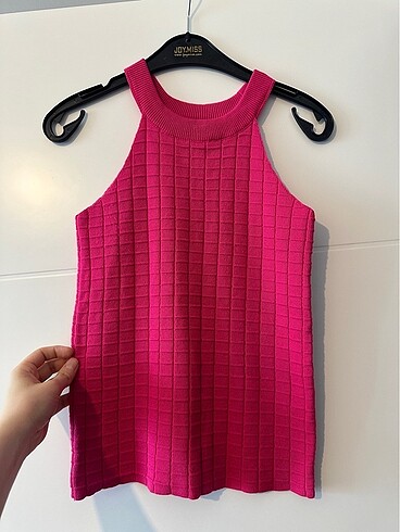 Pembe halter yaka triko bluz