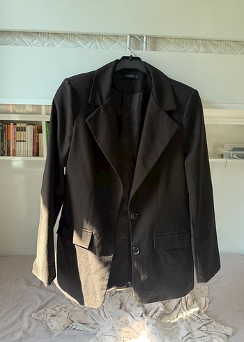 Düğmeli Kahverengi Keten Kadın Blazer