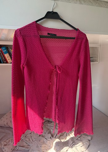 Pembe V Yaka Örgü Kadın Hırka