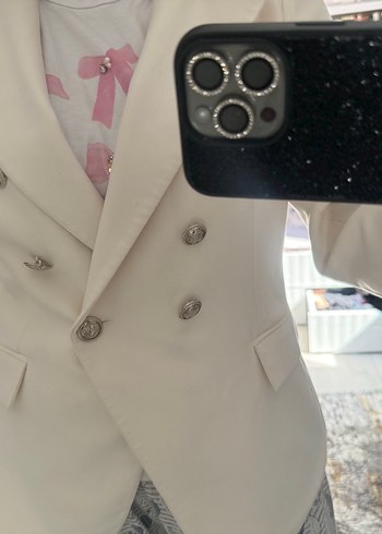 Diğer Beyaz Düğmeli Kadın Blazer Ceket