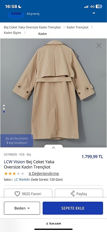 m Beden camel Renk Trençkot