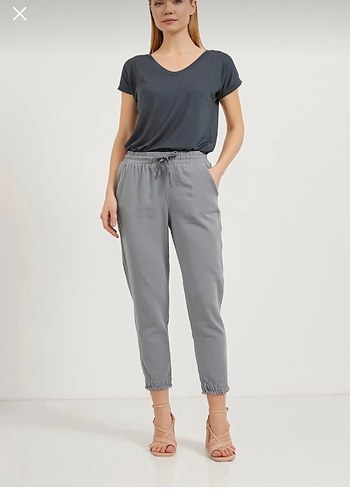 Gri Midi Bol Kesim Denim Pantolon