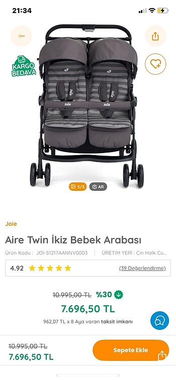 Aire twin ikiz bebek arabası