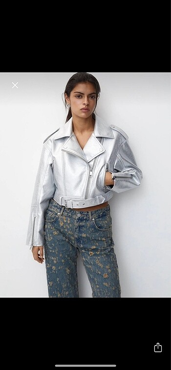 Pull and bear metalik deri ceket
