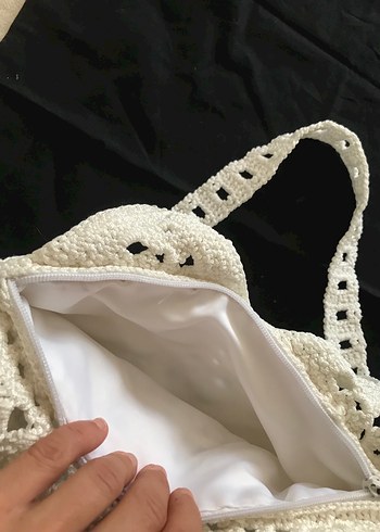 Diğer Dantel Detaylı Beyaz Örgü Kadın Çanta