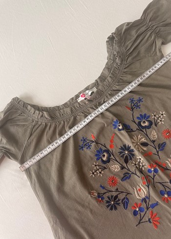 Nakışlı Gri Bohem Kadın Bluz - Görsel 3