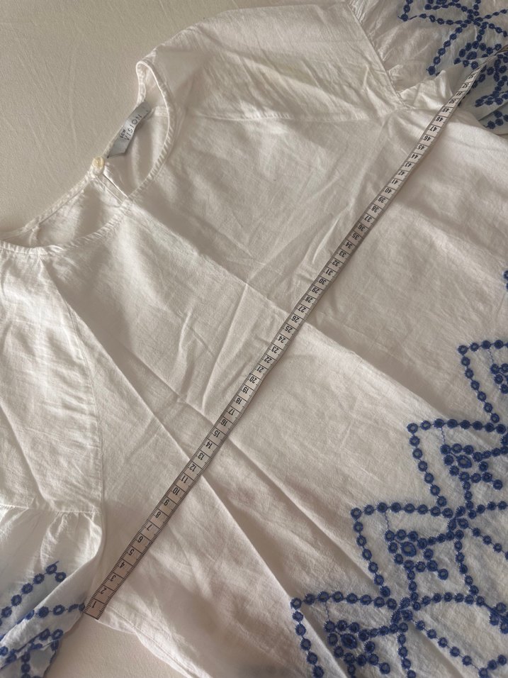 Nakışlı Dantel Detaylı Bohem Beyaz Mini Bluz - Görsel 3