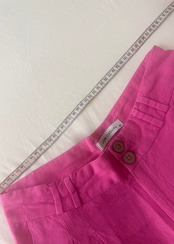 Pembe Salaş Midi Kadın Keten Pantolon - Görsel 3