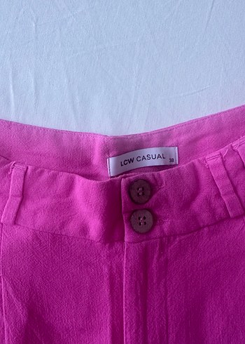 Pembe Salaş Midi Kadın Keten Pantolon - Görsel 2