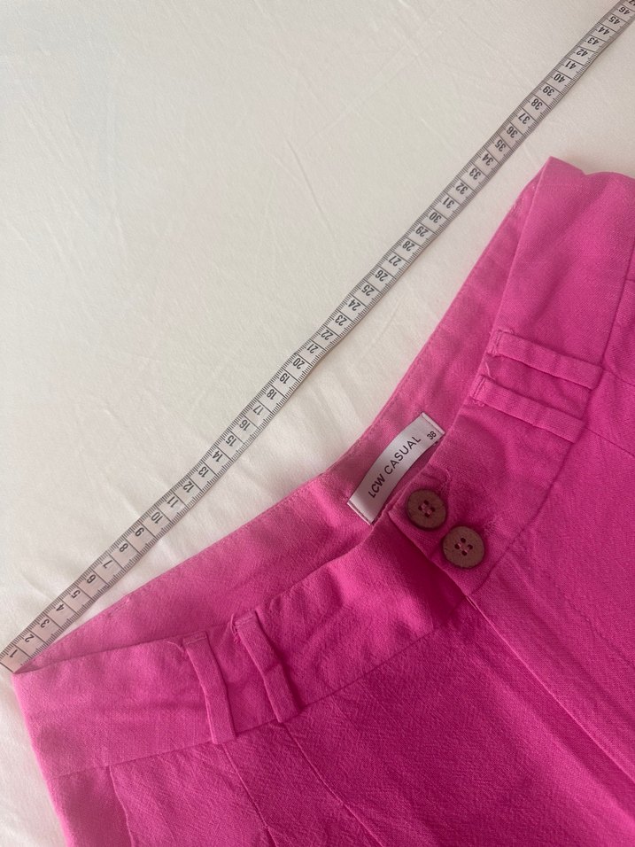 Pembe Salaş Midi Kadın Keten Pantolon - Görsel 3