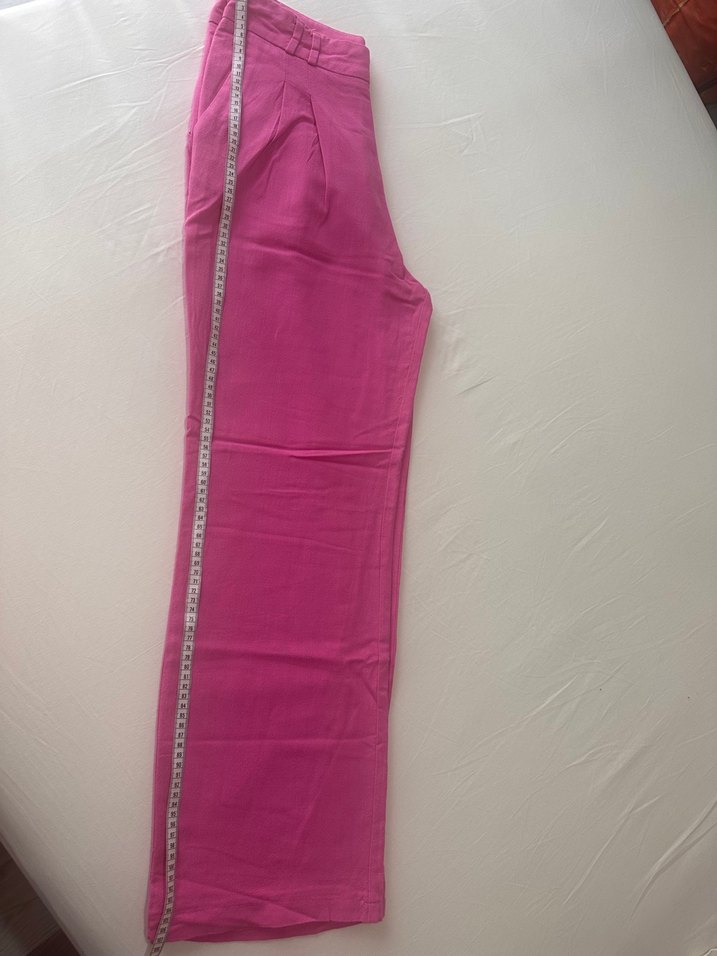 Pembe Salaş Midi Kadın Keten Pantolon - Görsel 5