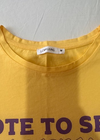 Sarı Kadın Kısa Kollu Baskılı Tişört - Görsel 2