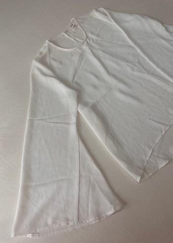 Beyaz Keten Uzun Kollu Basic Bluz - Görsel 2