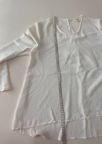 Beyaz Keten Uzun Kollu Basic Bluz - Görsel 5