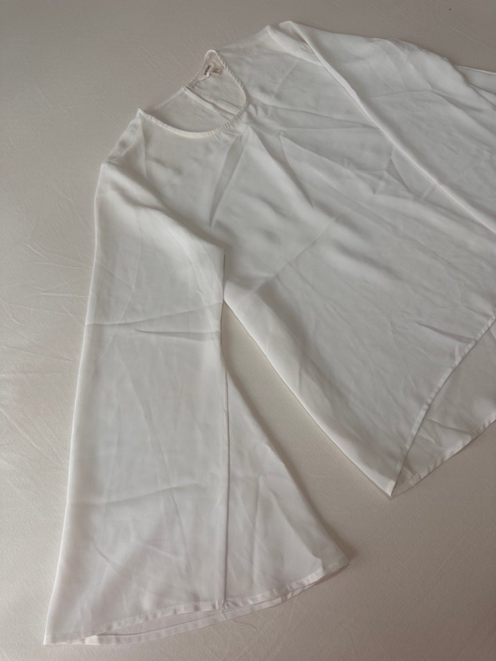 Beyaz Keten Uzun Kollu Basic Bluz - Görsel 2