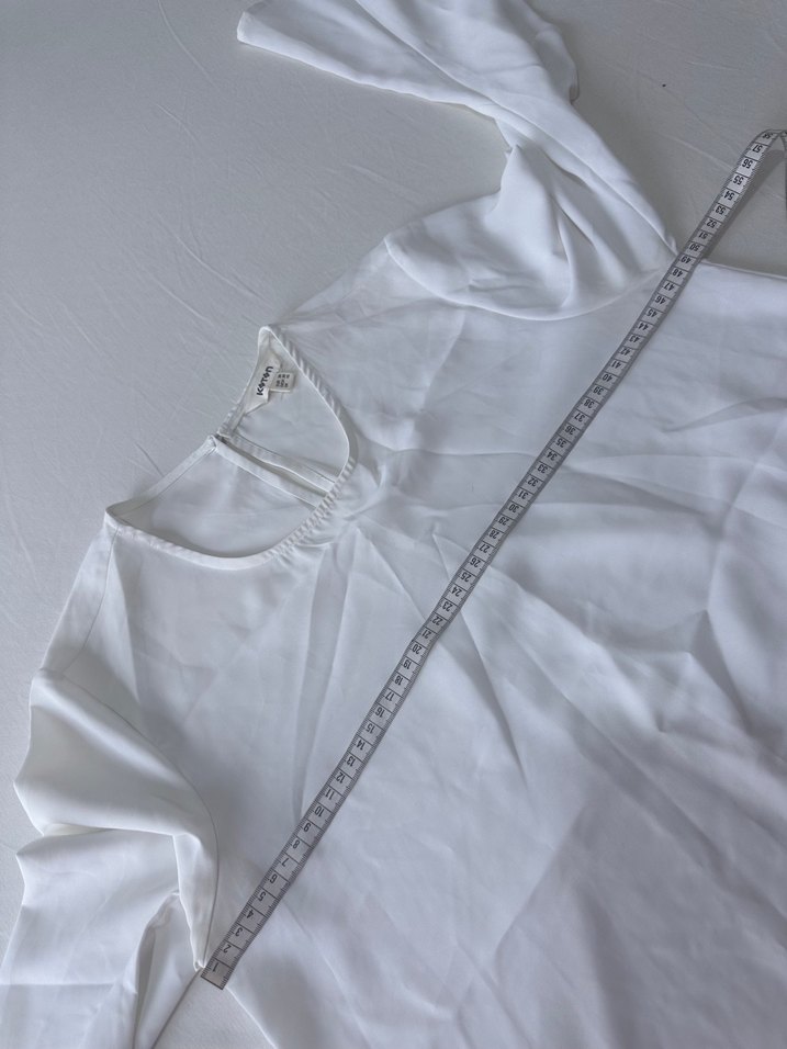 Beyaz Keten Uzun Kollu Basic Bluz - Görsel 4