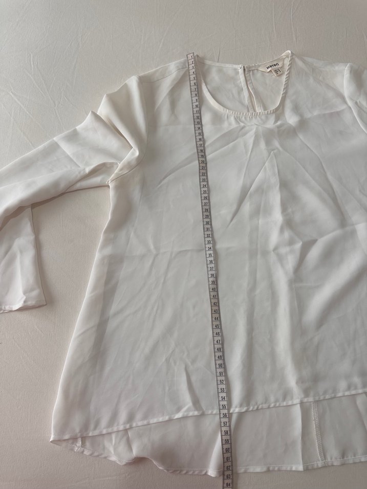 Beyaz Keten Uzun Kollu Basic Bluz - Görsel 5