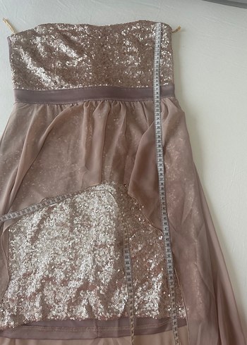 Bej Drapeli Uzun Straplez Abiye Elbise - Görsel 4