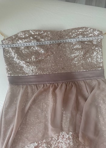 Bej Drapeli Uzun Straplez Abiye Elbise - Görsel 2