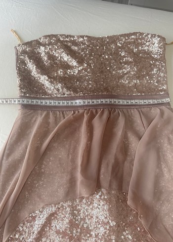 Bej Drapeli Uzun Straplez Abiye Elbise - Görsel 3