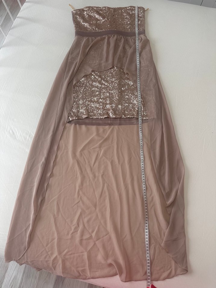 Bej Drapeli Uzun Straplez Abiye Elbise - Görsel 5