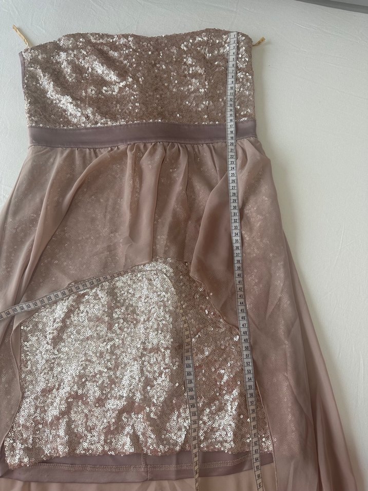 Bej Drapeli Uzun Straplez Abiye Elbise - Görsel 4