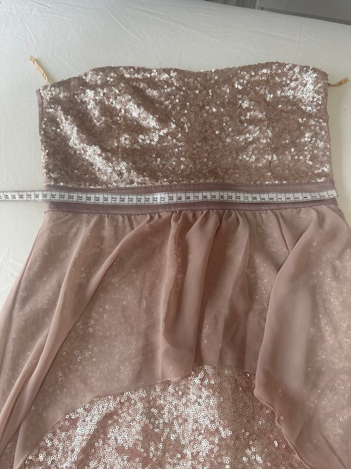 Bej Drapeli Uzun Straplez Abiye Elbise - Görsel 3