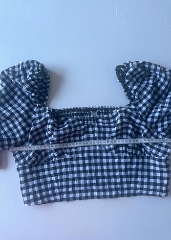 Kadın Gri Kareli Fırfırlı Mini Bluz - Görsel 4