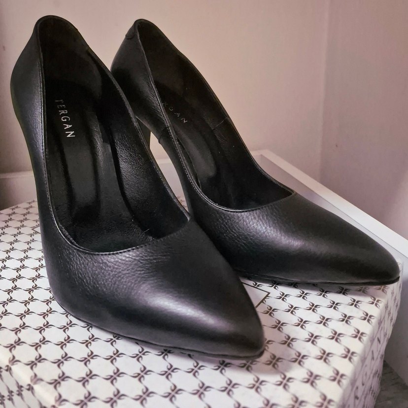 Tergan Siyah Deri Stiletto Topuklu Kadın Ayakkabı - Görsel 2