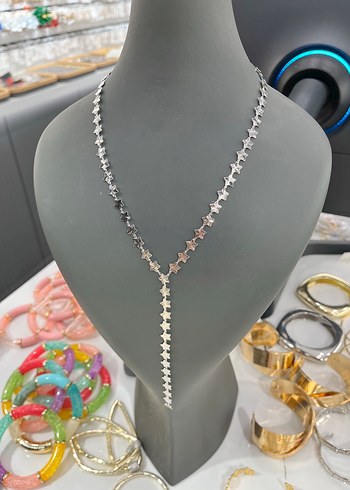 Gri Zincir Detaylı Uzun Yıldız Kolye - Görsel 2