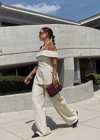 Zara Beyaz Straplez Midi Kadın Takım