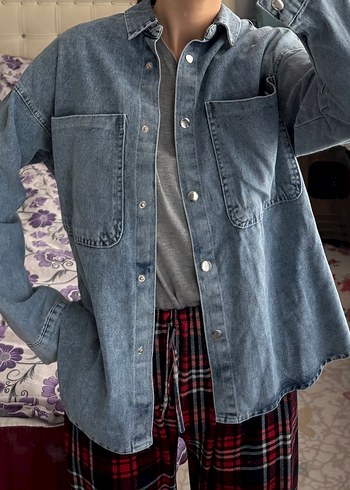 Düğmeli Mavi Denim Kadın Ceket