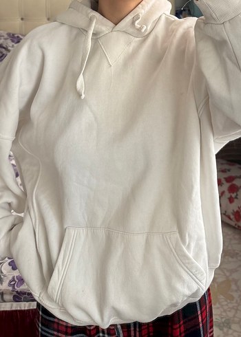 Kadın Beyaz Yüksek Yakalı Pamuklu Sweatshirt