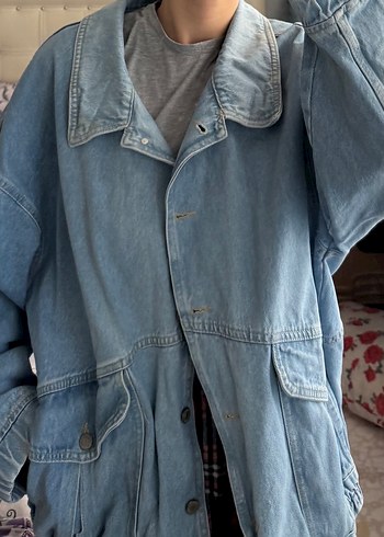 m Beden Mavi Düğmeli Midi Denim Kadın Ceket