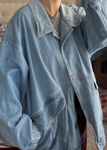 Mavi Düğmeli Midi Denim Kadın Ceket